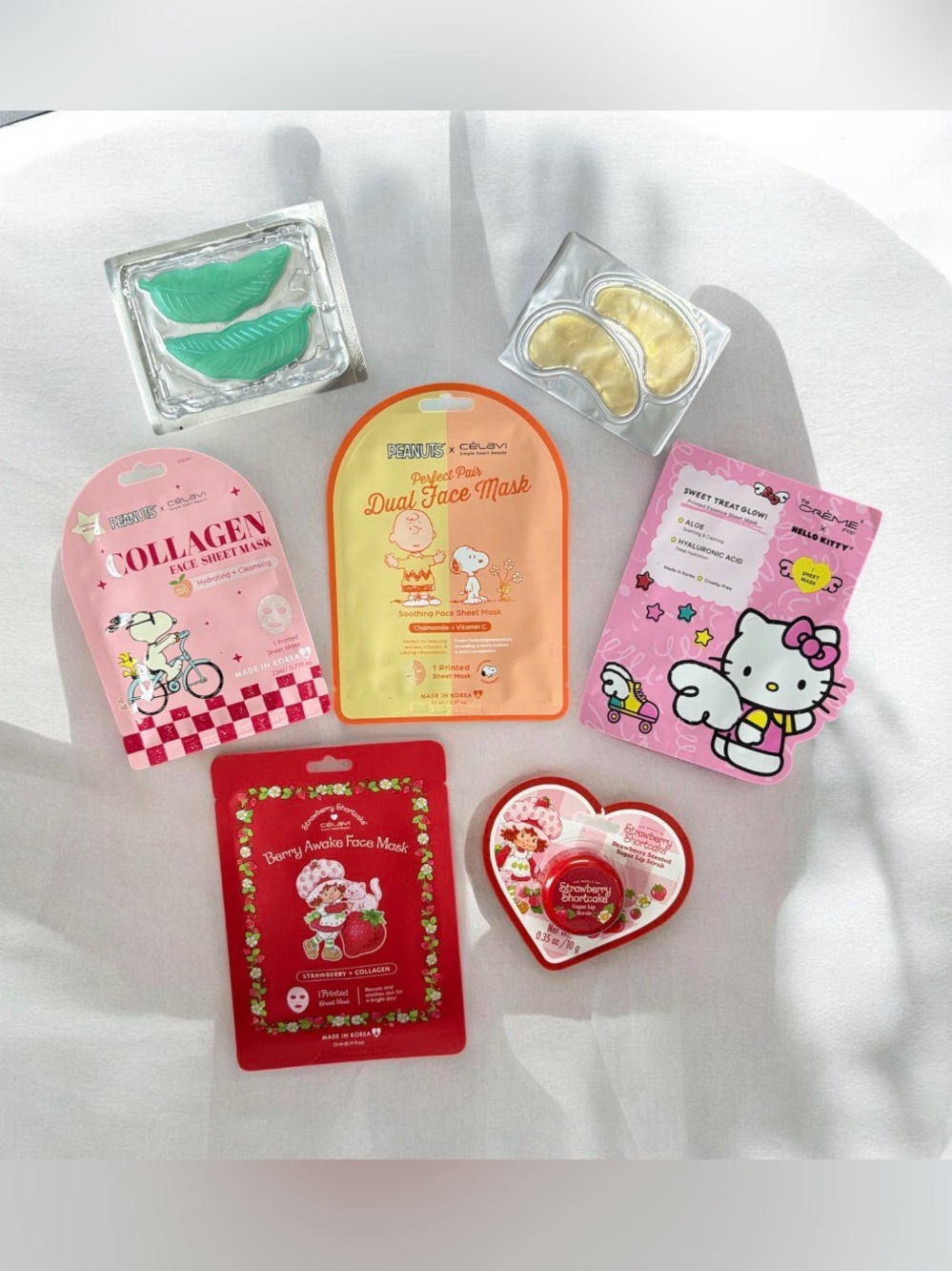 Hello Kitty, Peanuts & Strawberry Shortcake Mask & Lip Scrub 7pc Bundle NEW